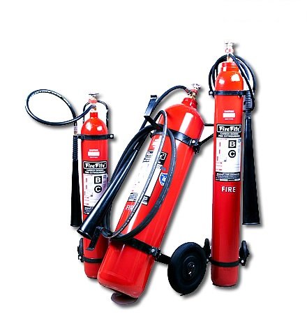 Trolley mounted CO2 fire extinguisher